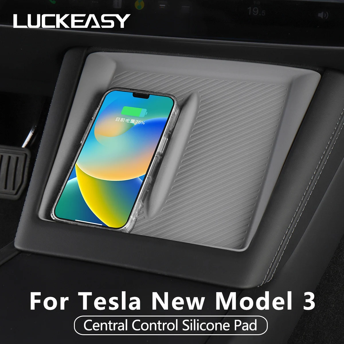 

LUCKEASY For Tesla Model 3 Highland 2024 Wireless Charging Pad Central Control Armrest Box Non-slip Storage Mat Car Accessories