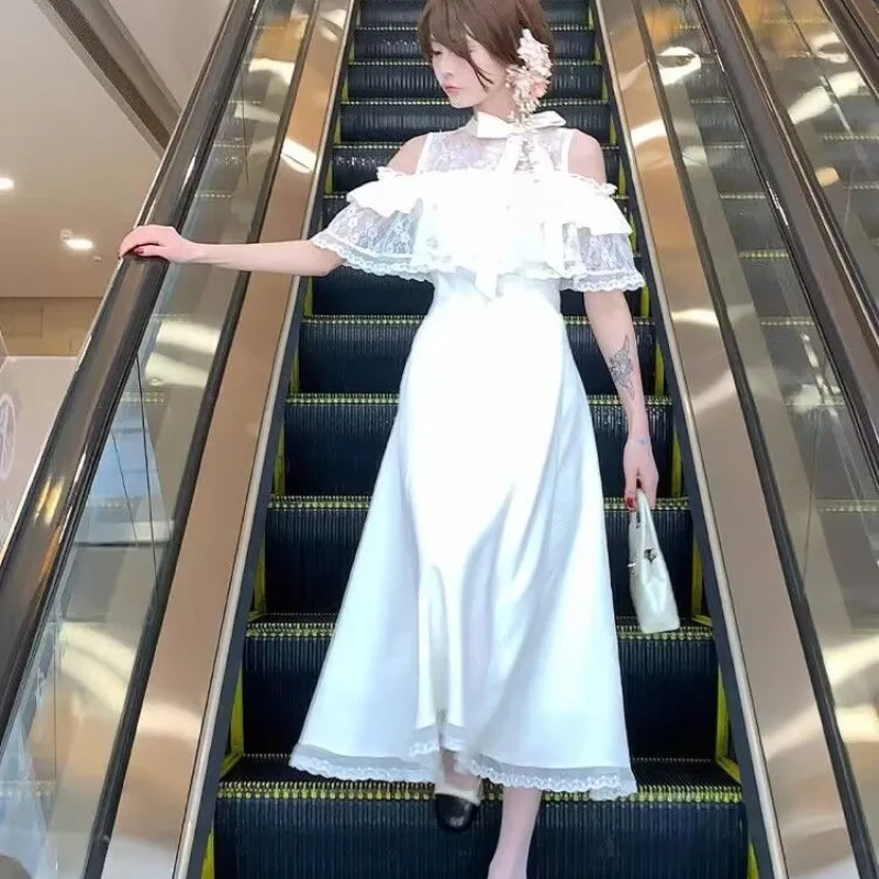 MAGOOG 2025 ฤดูร้อนใหม่ Slim Midi ชุดผู้หญิงภาษาฝรั่งเศสคํา Vintage Lace ชุดราตรีโรแมนติก Fairy Princess Elegant Party สวมใส่อย่างเป็นทางการ
