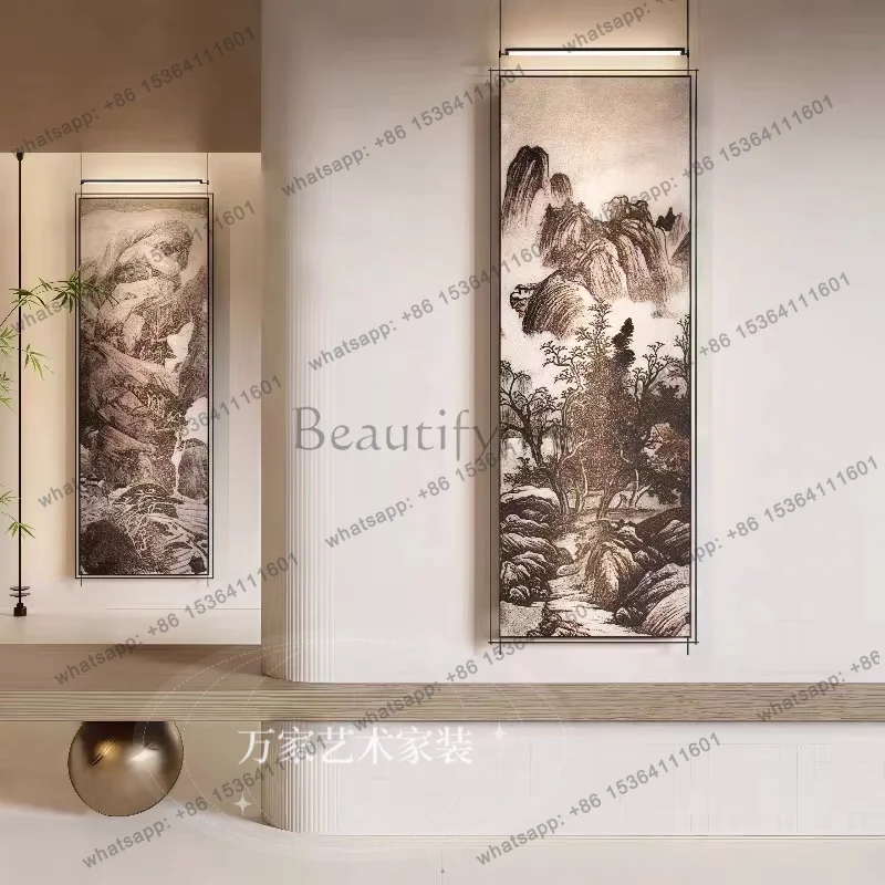 New Chinese landscape decorative painting restaurant private room hotel villa metal boom hanging painting