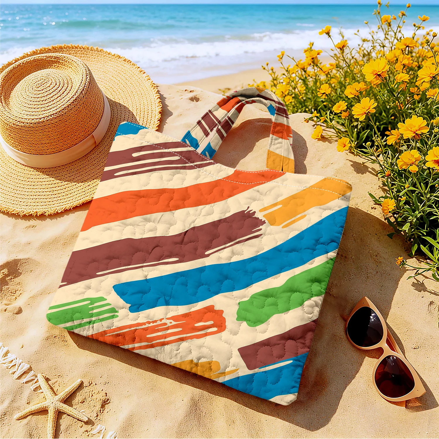 Rainbow Brush Stroke Women canvas shoulder bag Dual-Side Printed Tote Bag shopping bag Fashionable and fun gift handbag
