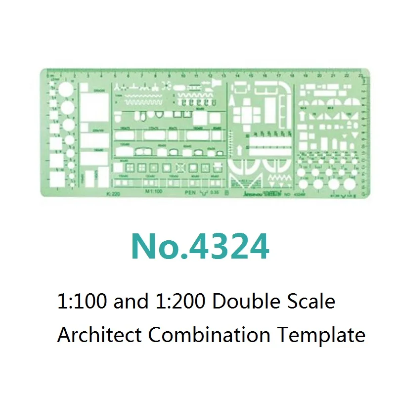 Imagem -03 - Double Scale Template Architect Combinação Stencil Multi Design Símbolos Desenho de Redação Técnica No.4323 4324 1:100 e 1:200