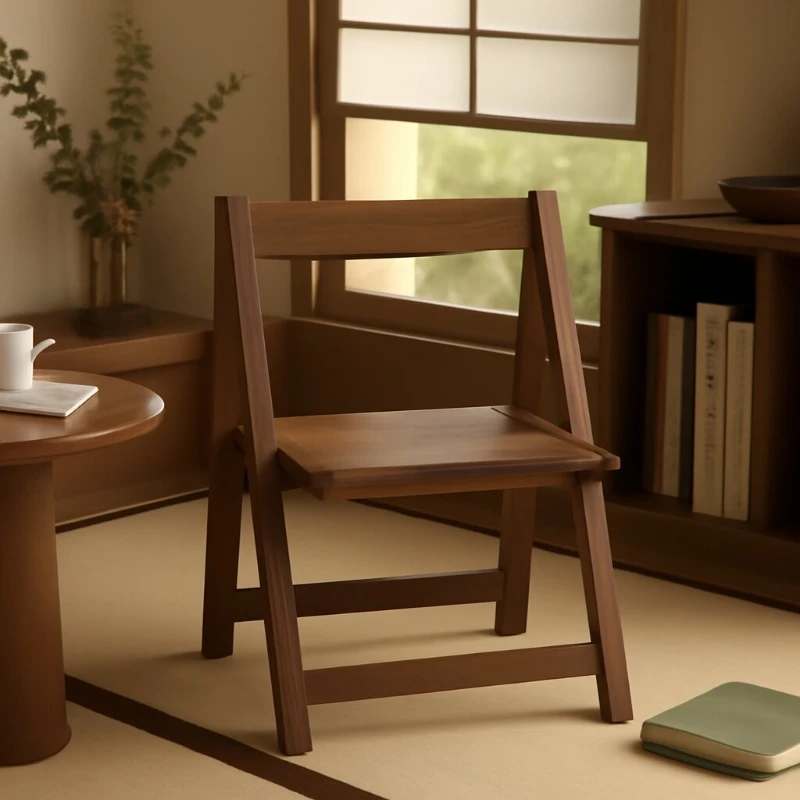 

Living Room Casual Dining Chair, Balcony Mahjong Foldable Seat, Home Solid Wood Backrest Chair, Hollow Carved Wooden Stool