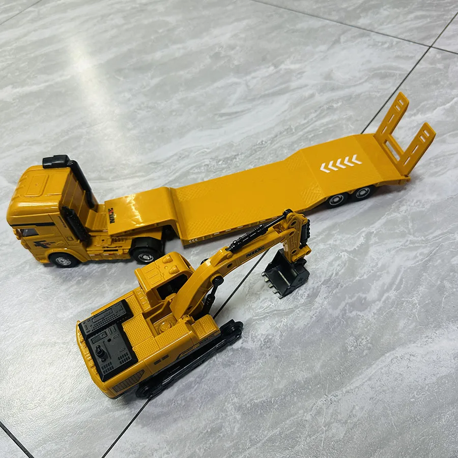 

2pcsSemi-carrier container engineering set vehicle excavator transport truck model inertial car education toys gift for children