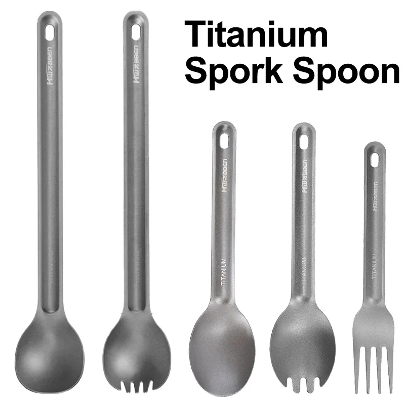 1Pc Camping Titanium Spoon Spork Portable Outdoor Camping Titanium Cookware Cutlery Fork Titanium Long Handle Spoon Tableware