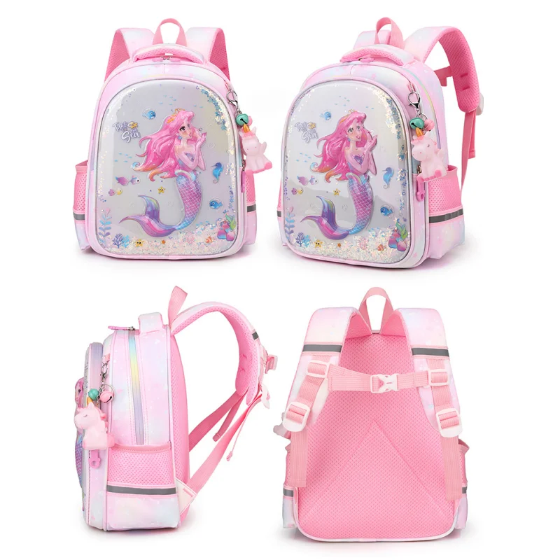 Cartoon 3D Children Students Unicorn Mermaid Backpacks New Grade 1-6 Primary Girls Anime Large Schoolbags