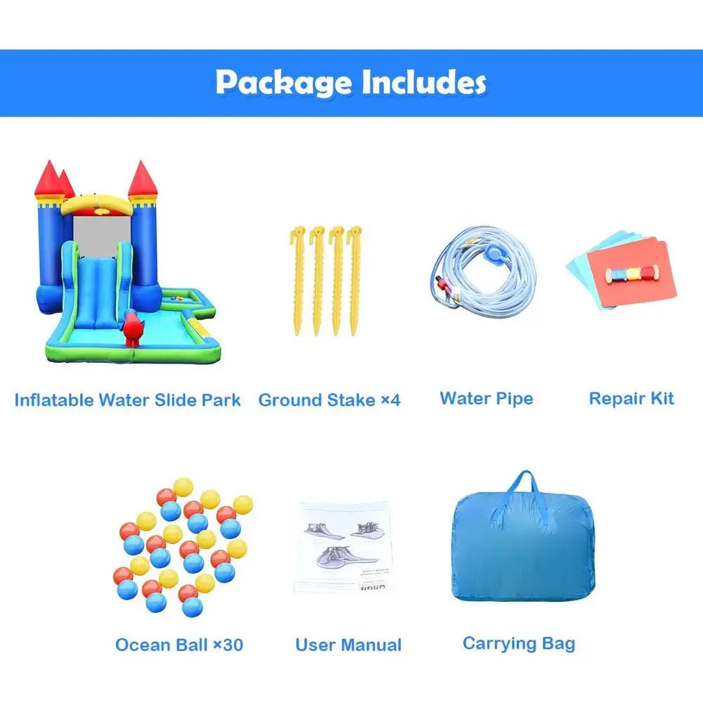 Iatable waterglijbaan, springhuis waterglijbaan met ballenbak nat droog voor kinderen achtertuinplezier met spatzwembad, opblaasbaar springkussen