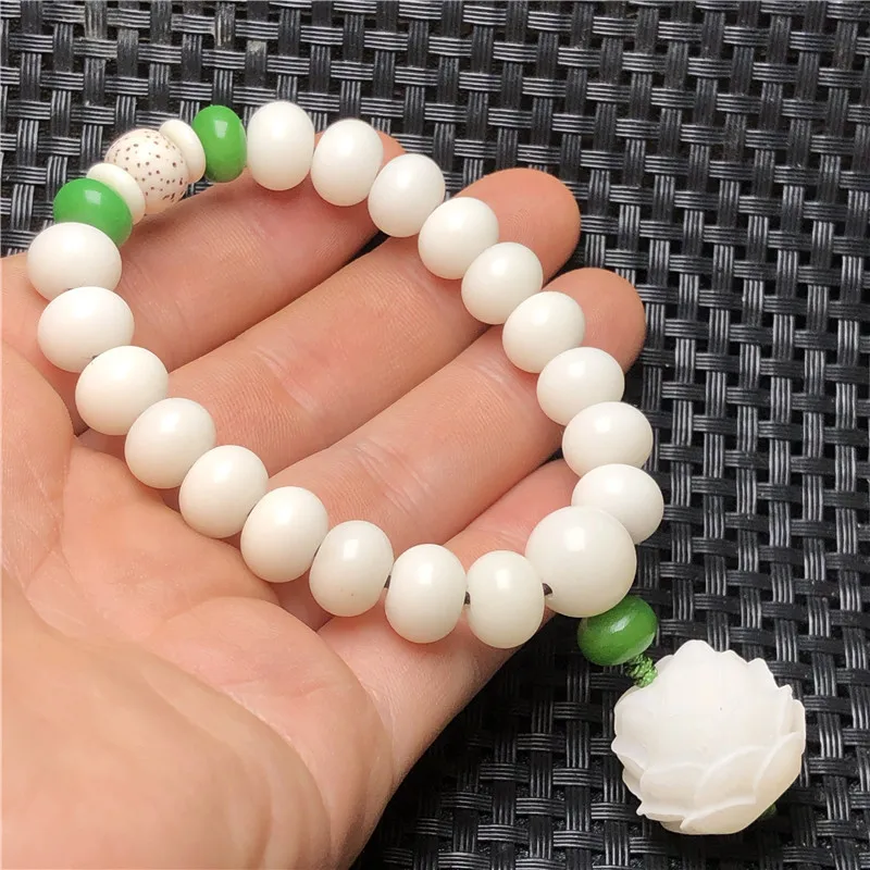 Ornament Apple Orchard White Corypha Umbraculifea Bracelet Women's Lotus Single Ring White Jade Bodhi Bracelet8*10mm