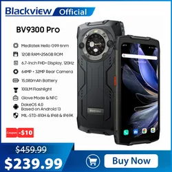 Прочный телефон Blackview BV9300 Pro, Helio G99, Android 13, 12 Гб, 256 ГБ, дисплей 6,7 дюйма, 120 Гц, 15080 мАч, с фонариком 33 Вт и зарядкой лм