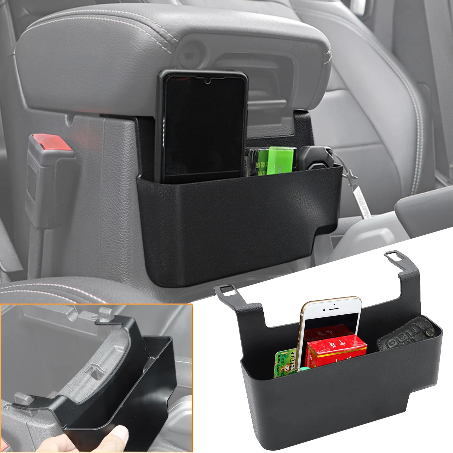 Gear Shift Side Tray Armrest Box Storage Copilot Handle Organizer for 2018-2023 Jeep Wrangler JL Interior Accessories 3pcs Kit