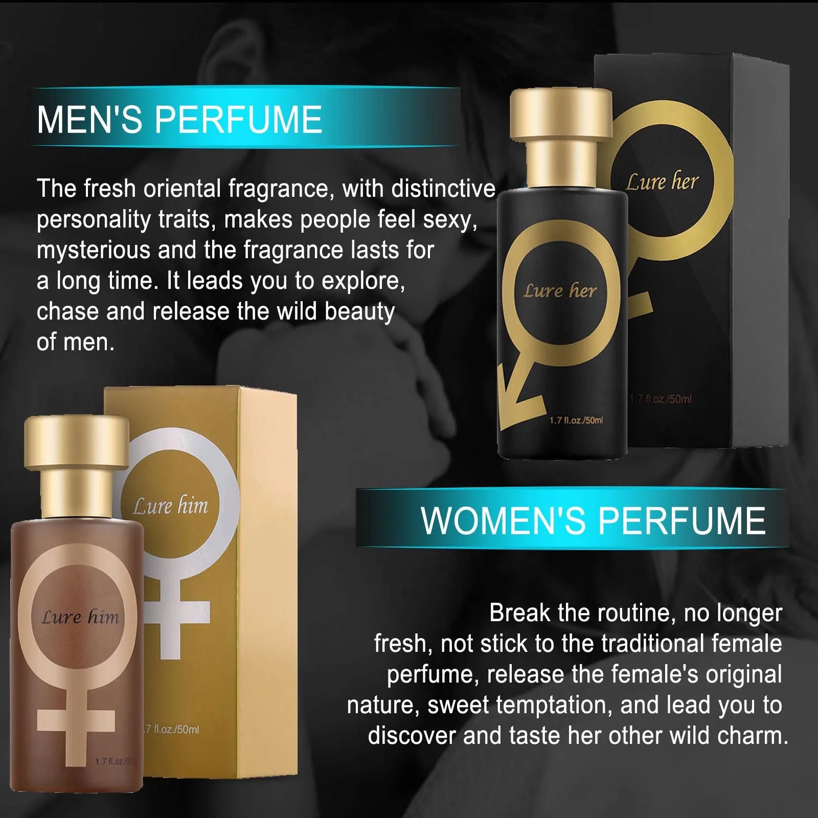 2pcs Perfume For Men Golden Pheromone Cologne For Men Attract Women 50ML