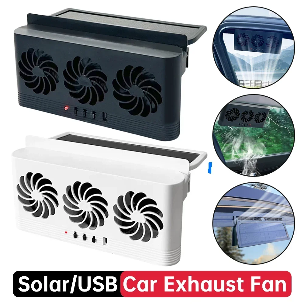 

Solar Car Radiator Cooling Fan with 3 Air Outlets Car Window Air Vent Fan Eliminate Peculiar Smell Auto Vent Fan for Vehicles