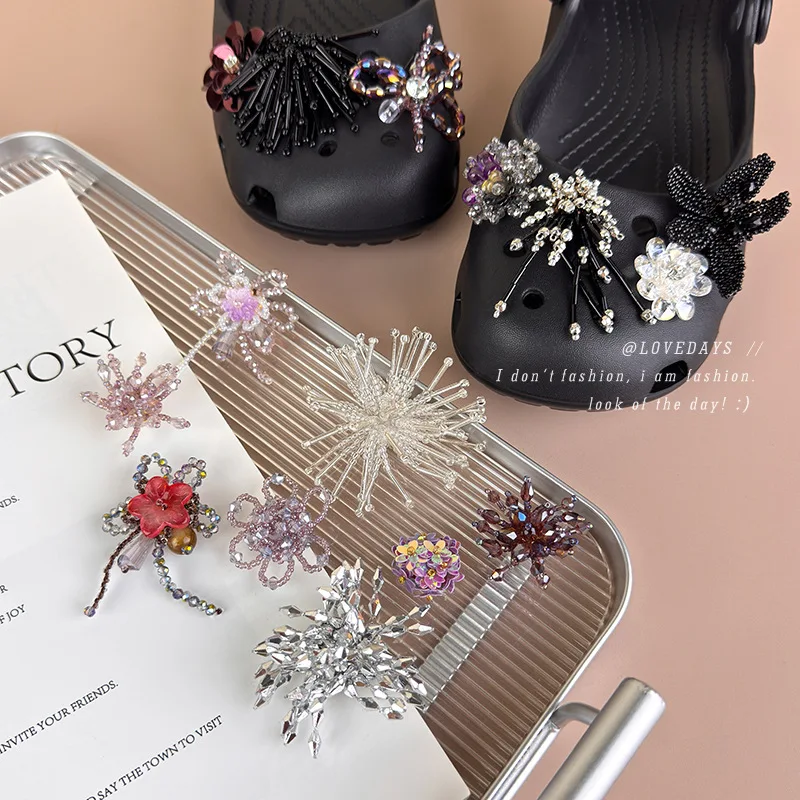 Exquisite Sequins Crystal Beaded Flower Shoe Clips Korean Style Jelly Shoes Decor Removable DIY Charms Women Casual Accessories