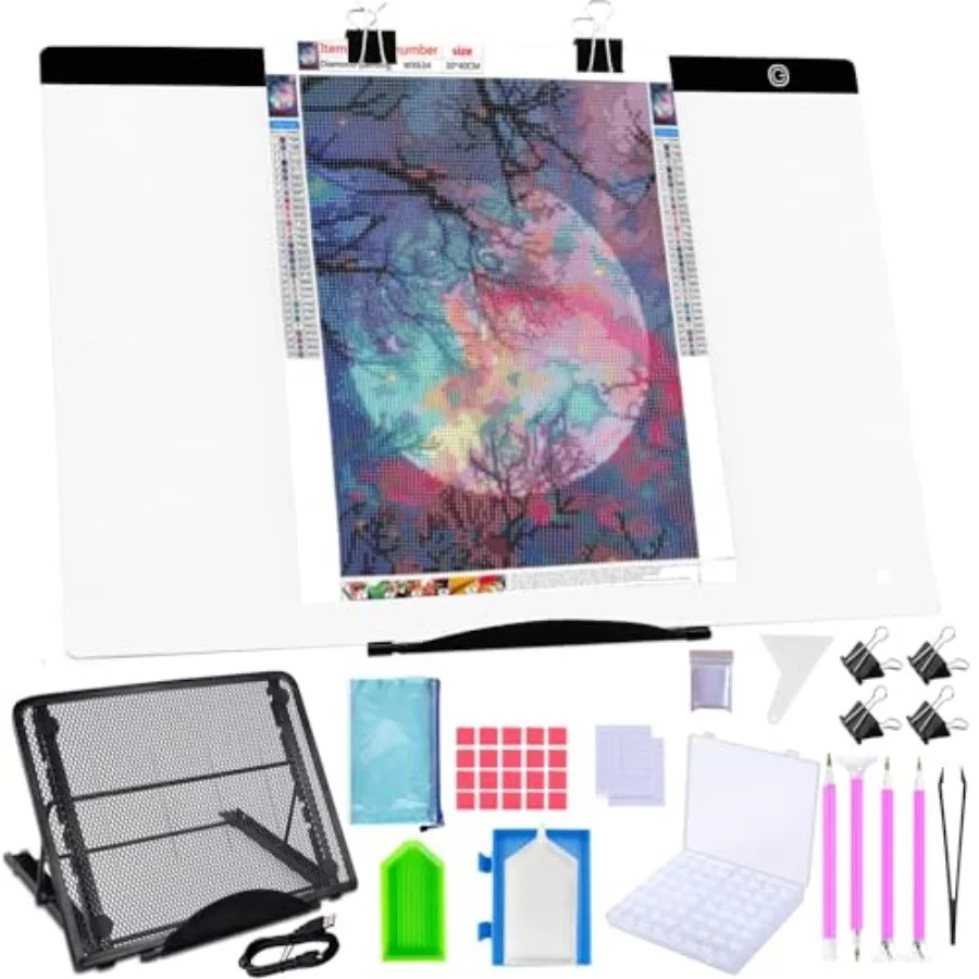 

Diamond Painting Light Kit 5D Diamond Painting Accessories Tool Kit Full Drill for Adults Supplies Includes Storage Case Pens S