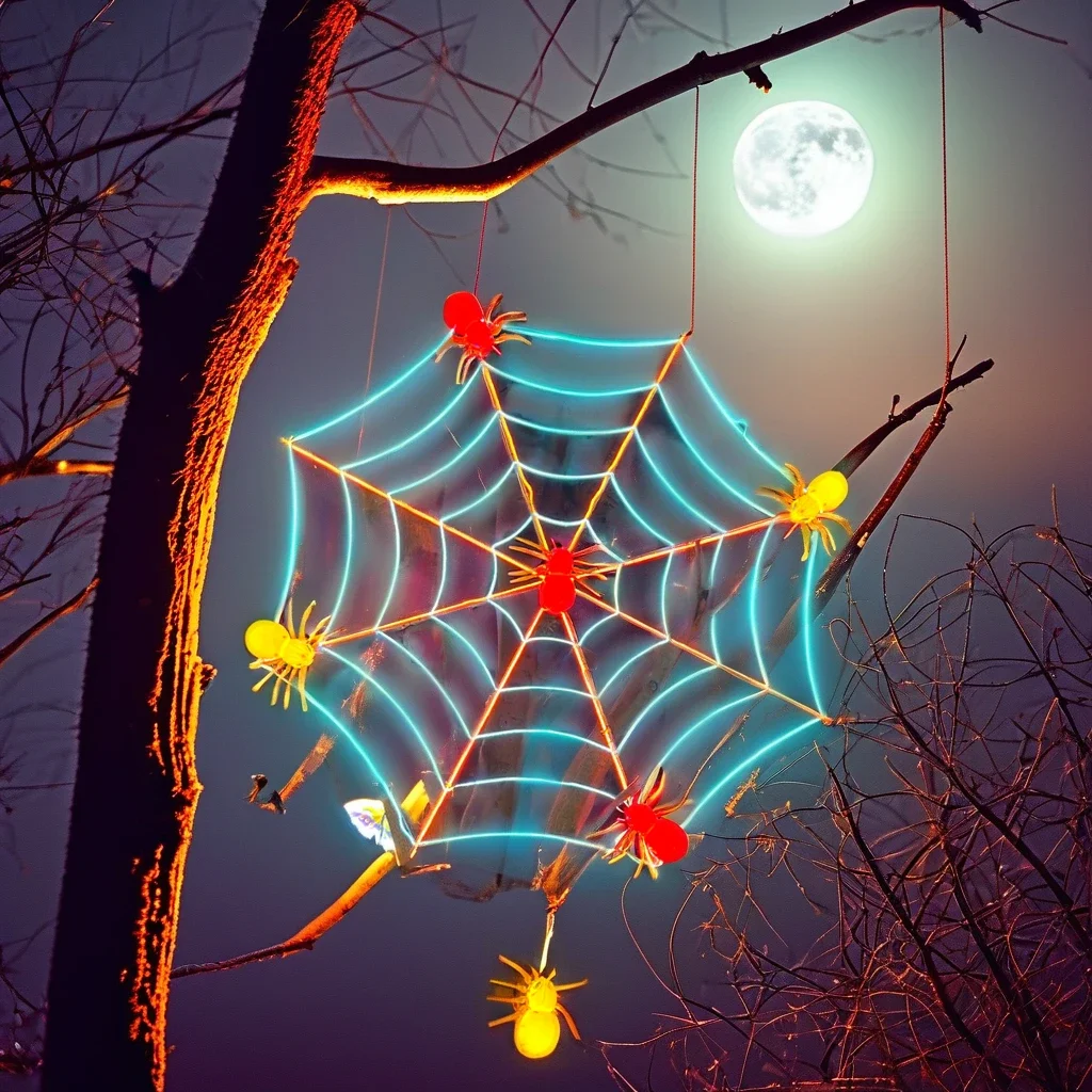 Large Outdoor Halloween Decorations Scary LED Spider Web Cotton Haunted Garden Landscaping Lights For Party Theme Events