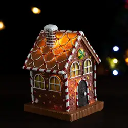 Christmas Gingerbread House Resin LED Gingerbread House Christmas Decorations Collectible Christmas Village Cottage Statue For