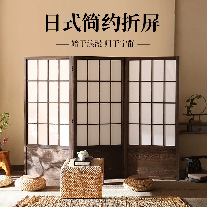 Japanese-style lattice screen partition, living room entrance, movable office, dining room, Chinese-style thickened solid wood g