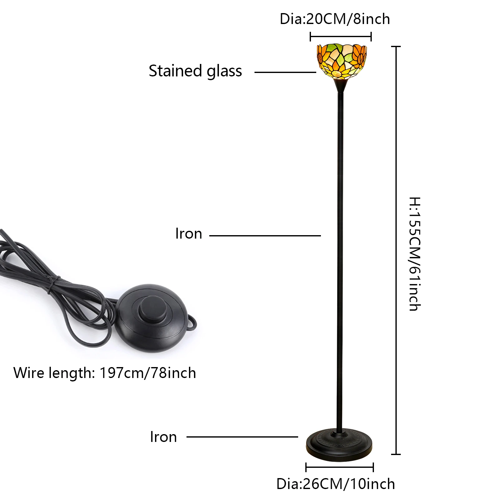 Tiffany Floor Lamps Vintage Sunflowers Home Decor Standing Desk Light for Living Room Bedroom Stained Glass Lighting Fixtures