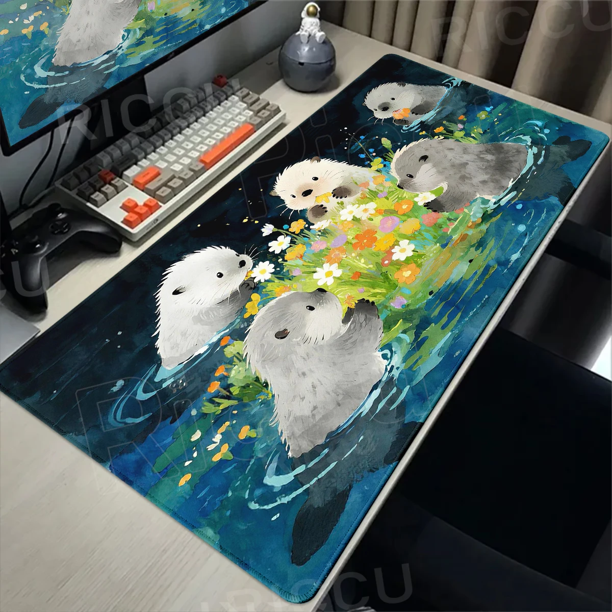 Kawaii Otter Großes Mauspad Niedliches Tier Büro Spiel Schreibtischmatten HD XXL Gummi Anti-Rutsch-Gaming-Tastatur Mauspad PC-Zubehör