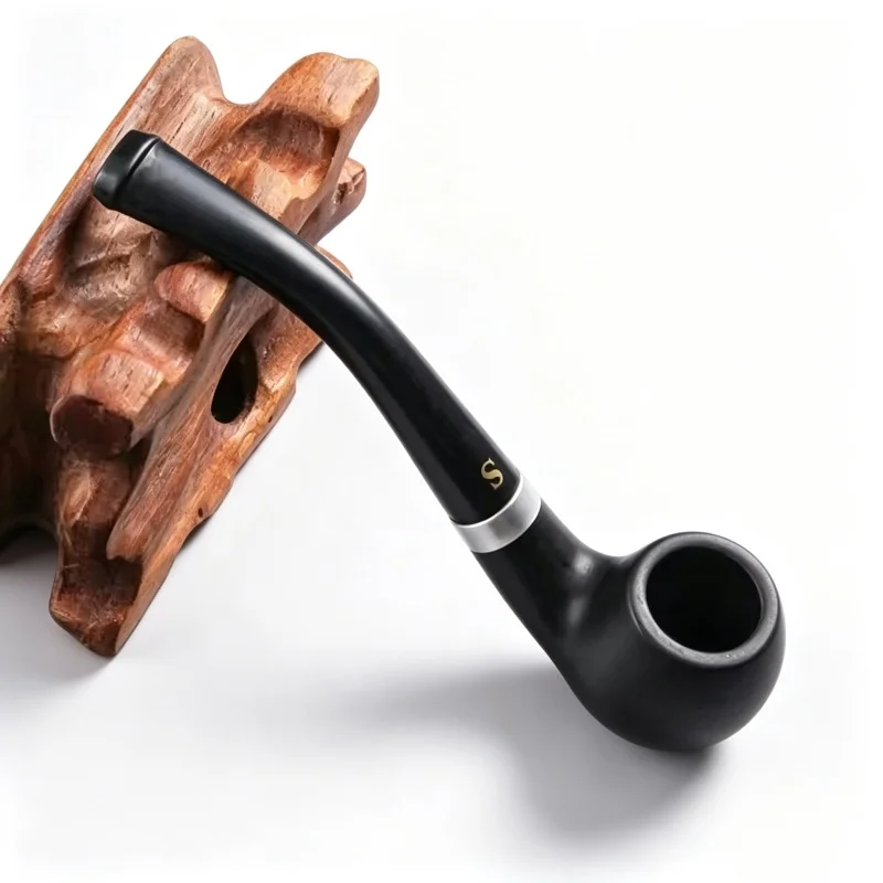 Resin Ebony Wood Tobacco Pipe Retro Bakelite Bending Filter Pipe Potable Handheld Smoking Pipe Cigarette Accessories Men's Gifts