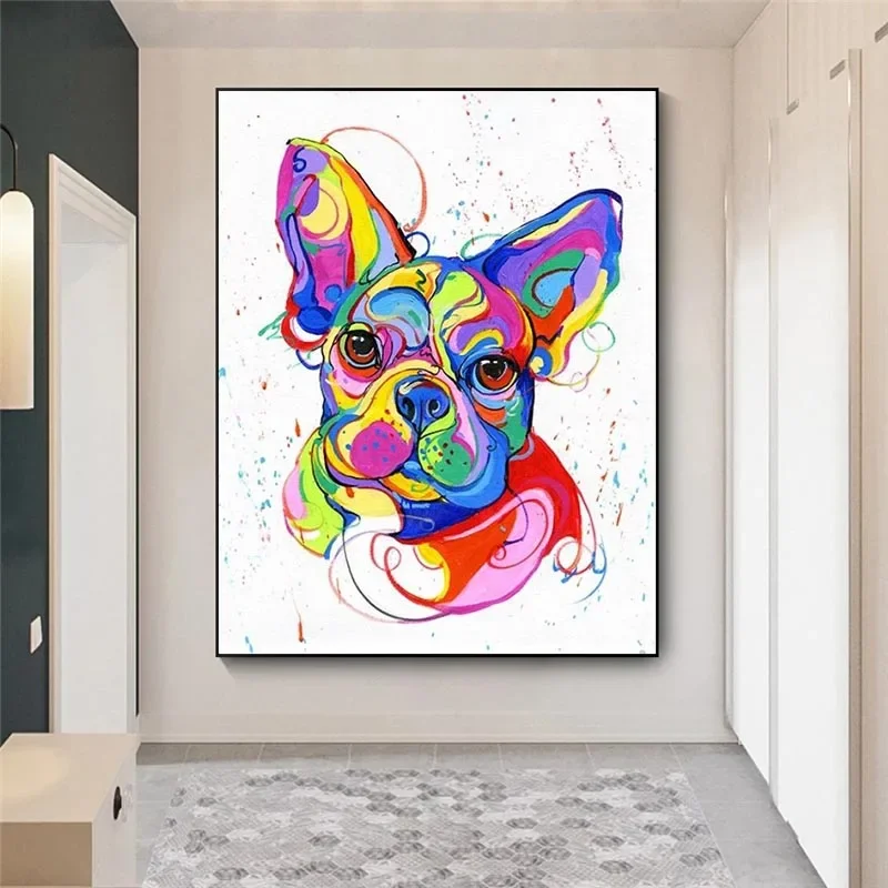 Wall Art Canvas Painting Colorful Animals Picture Oil Print French Bulldog Living Room Home Decor No Frame