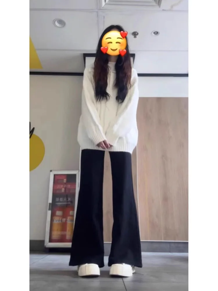 جينز Laid-ba Sle متوهج للنساء مقاس كبير عالي الخصر فضفاض للتخسيس or a-line بنطال طويل بأرجل واسعة من القطن والدنيم المطاطي