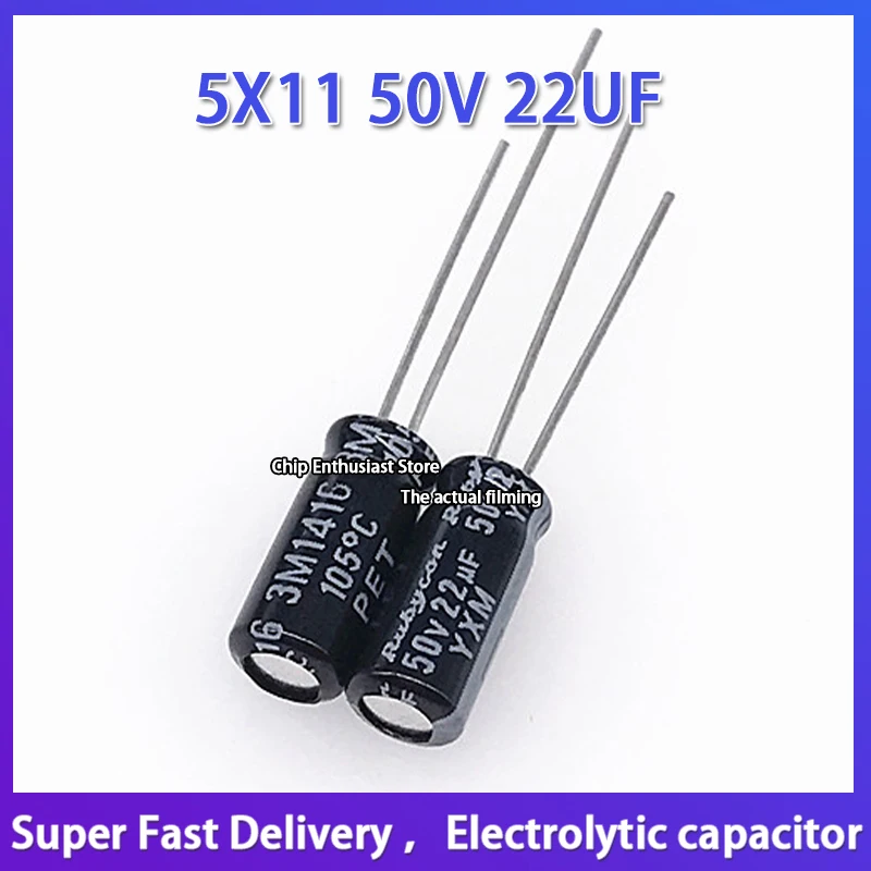 10PCS Rubycon imported electrolytic capacitor 50v22uf 5*11 ruby yxf yxm high frequency long life 5X11 50V 22UF