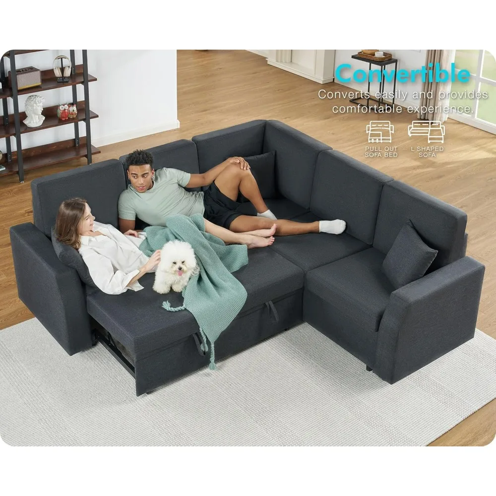 Sofa Bed, 85 Inch Sleeper Couch with Storage Seat, L Shaped Sofa with Pull Out Sofa Bed, Sectional Couches, Living Couch Sofas