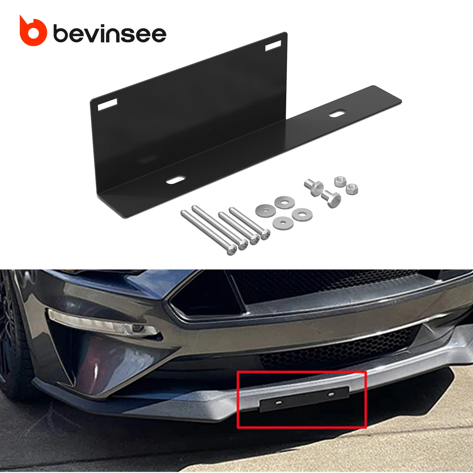 

Стальной кронштейн номерного знака переднего бампера BEVINSEE, для стандартного бампера Ford Mustang 2015-2023 гг.