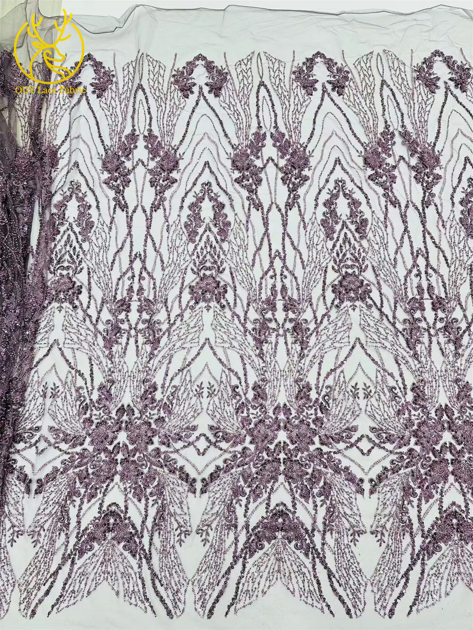 Hochwertiger roter afrikanischer handgefertigter bestickter Perlen-Spitzenstoff 2026 Nigerianische Pailletten-Spitze für Damen Hochzeit Nähen 5 Yards – Detail 6