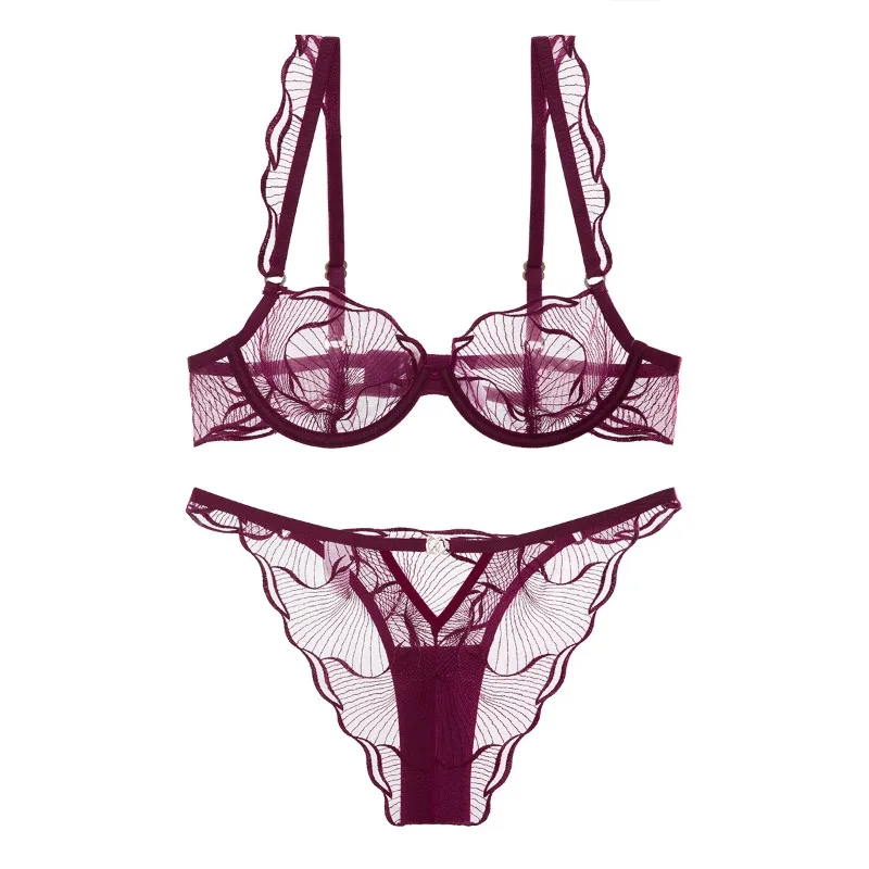 French Minimizer Bra Lightweight Embroidery Lace Large Bust Full Coverage Comfort Wireless Sensual Lingerie Set AU Sizes MOYISU