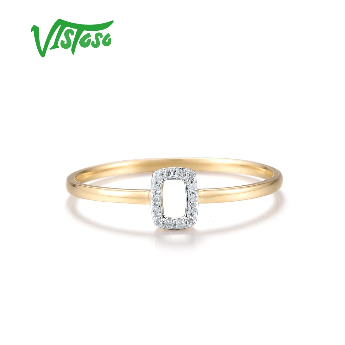 VISTOSO Pure 14K 585 Yellow Gold Ring For Women Sparkling Diamond Daily Dainty Rectangle Wedding Engagement Unique Fine Jewelry