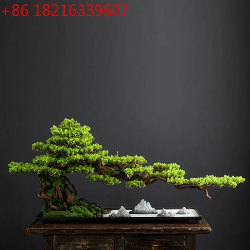 Simulated welcome pine ornament, fake green plants, bonsai, Chinese style living room, entrance, desktop plants,
