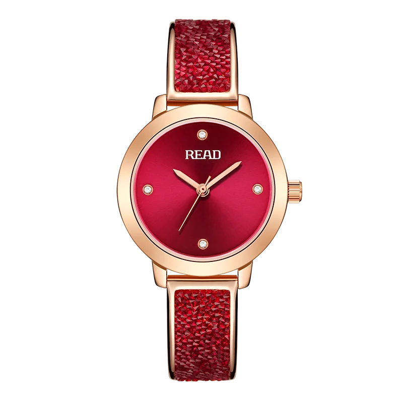 READ Round Red Dial Ladies Quartz Watch | Rose Gold Stainless Steel Bracelet | 3ATM Daily Waterproof | High Hardness Glass