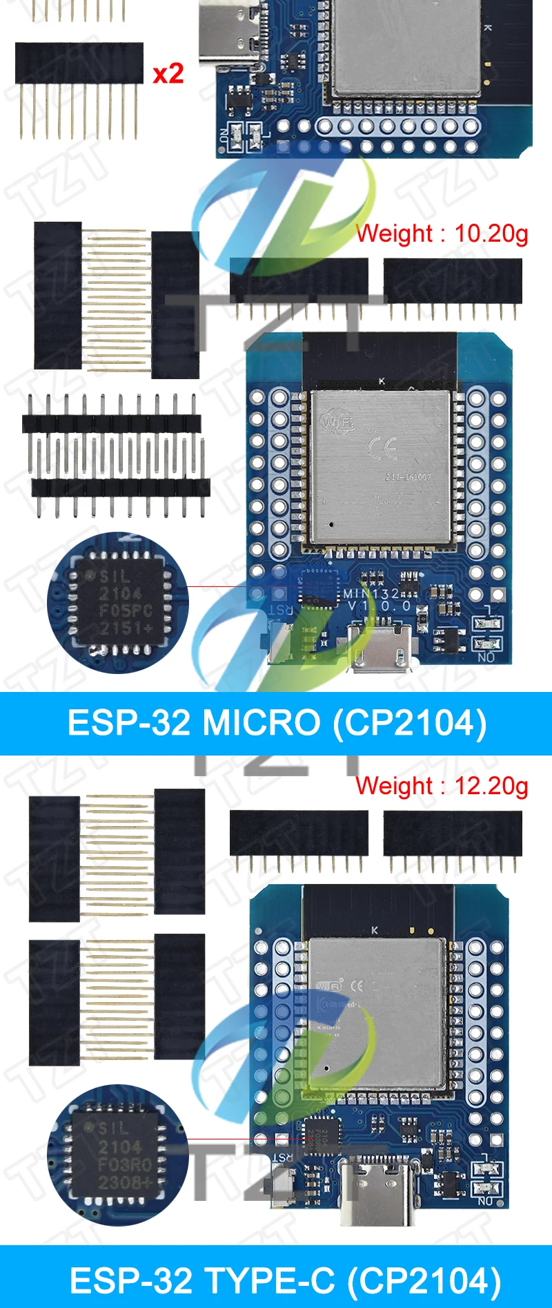 DIYTZT 1/3 Stück Für Wemos Mini D1 ESP8266 ESP32 ESP-32S WIFI Bluetooth CP2104 Entwicklungsboard-Modul für Arduino mit Pins – Detail 6