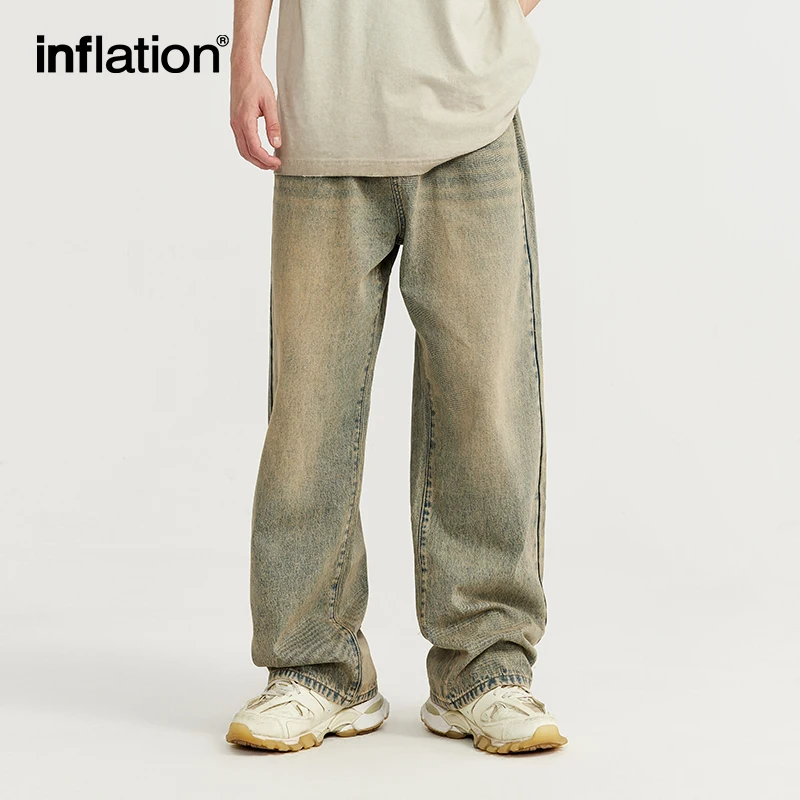 INFLATION-pantalones vaqueros desgastados para hombre, Jeans informales de pierna recta