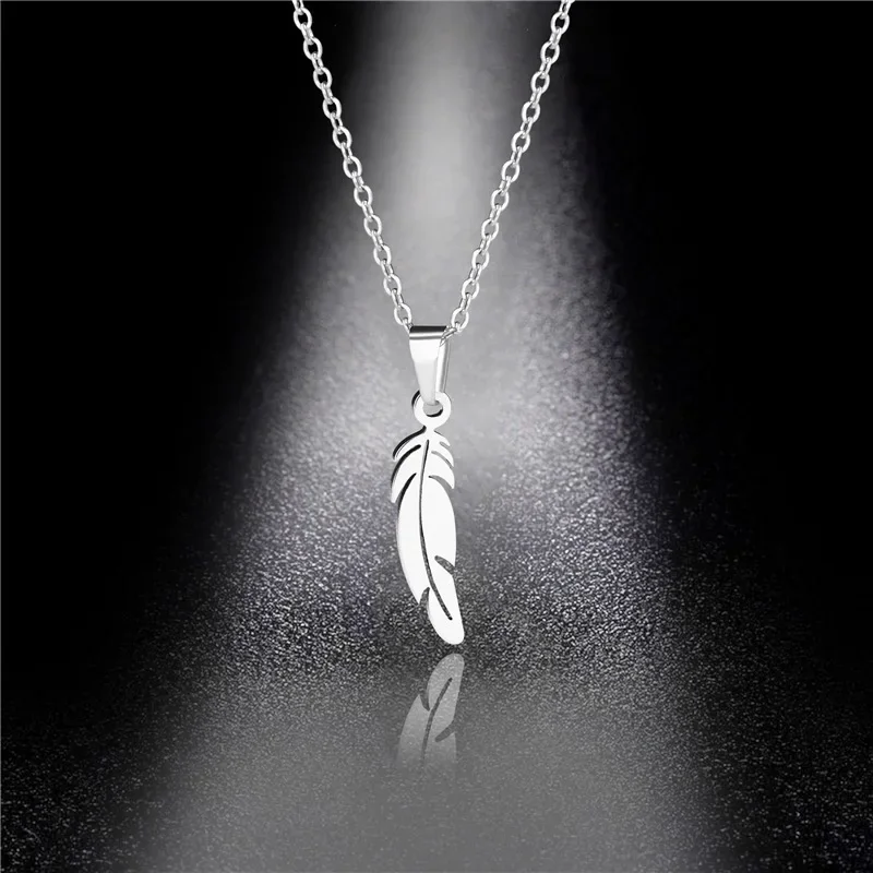 Stainless Steel Vintage Feather Pendant Necklaces for Women Men Silver Color Jewelry Accessories Gifts