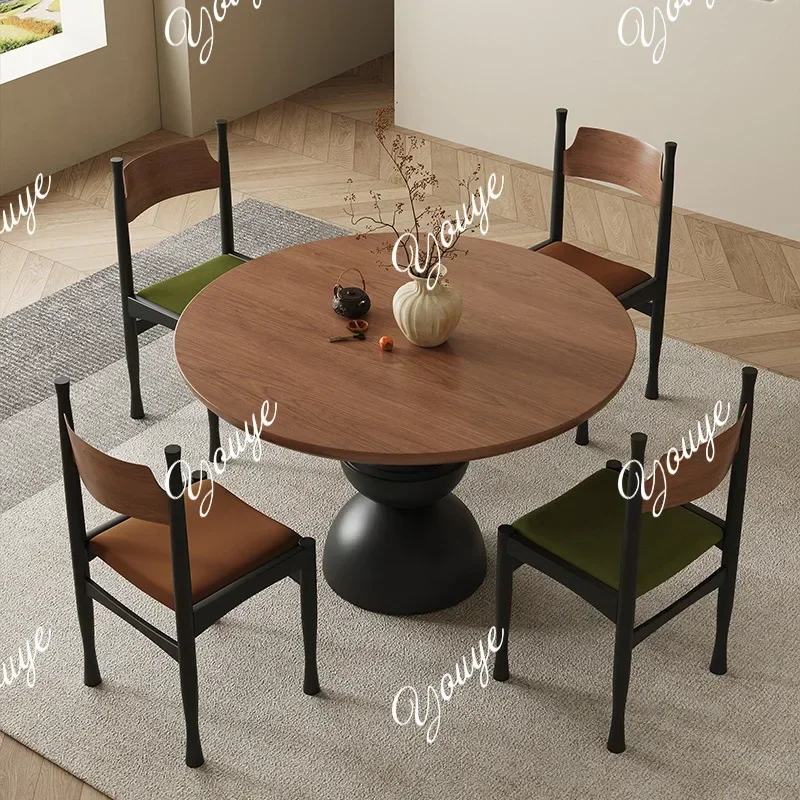 SsL-J Round Solid Wood Dining Table And Chairs Combination New Medieval Style Round Table Designer French Retro Home Small Apart
