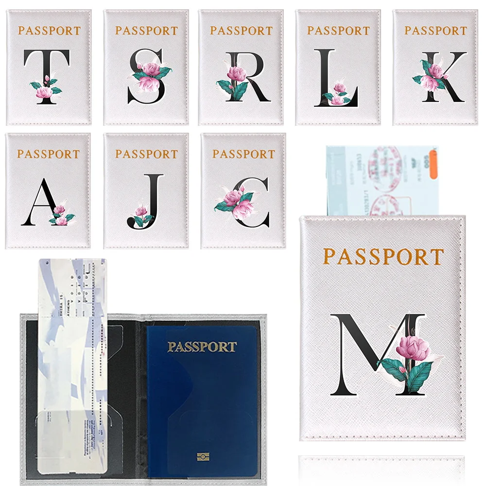 

Travel Passport Cover Credit Card Storage Case Fashion Waterproof Passport Cover Case for Unisex Whitemarble Letter Series