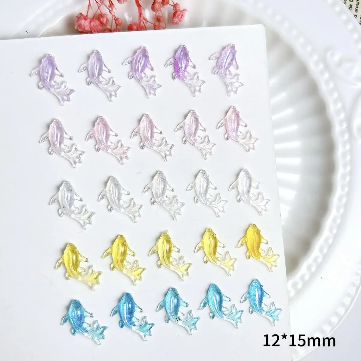 50PCS Transparent Simulated Dolphin Resin Nail Charms 3D Solid Color Cute Fish Nail Art Decorations DIY Hairpin Nail Accessories