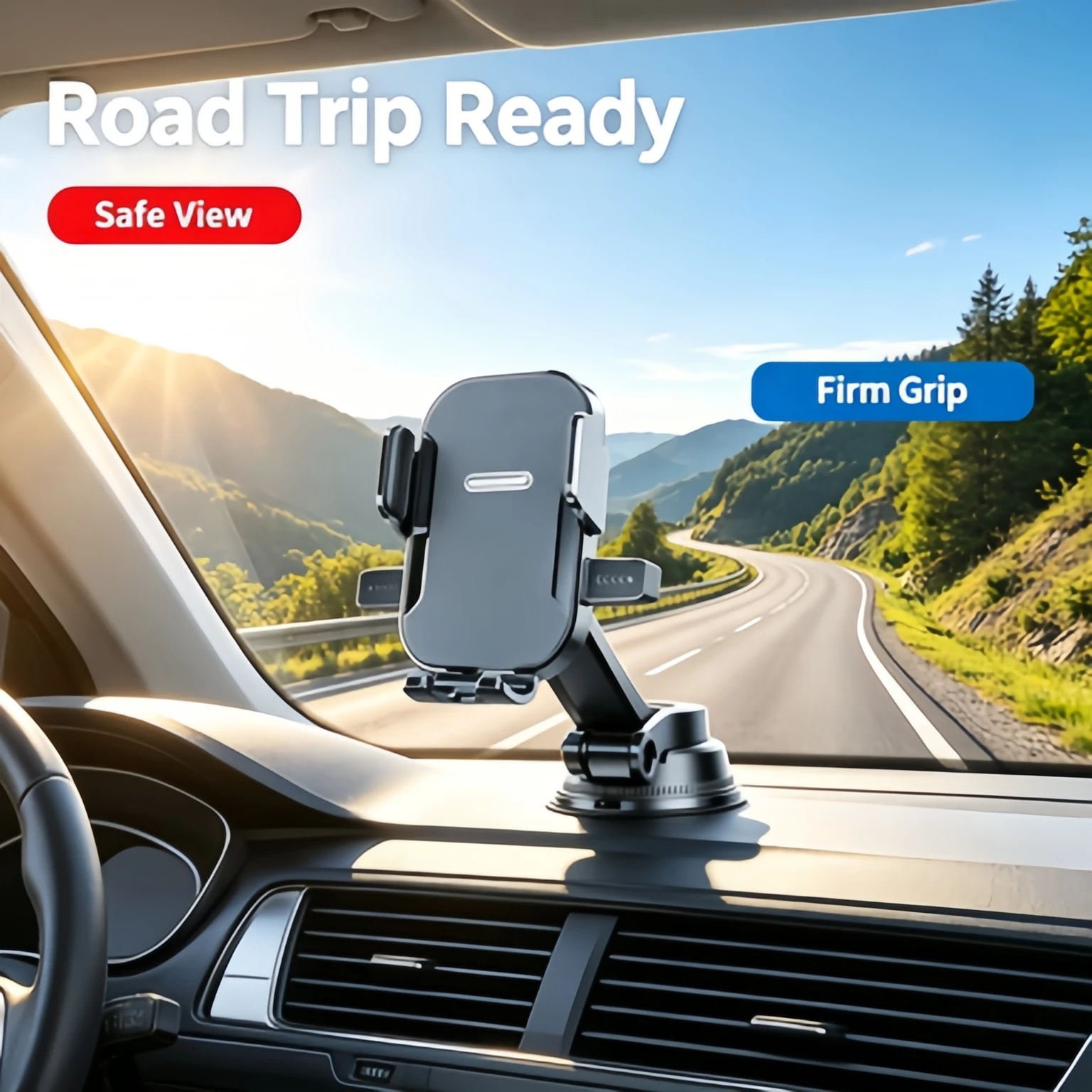 Strong Nano Suction Car Phone Mount Waterfall Arm Dashboard Holder Support Horizontal Vertical View For Cell Phones