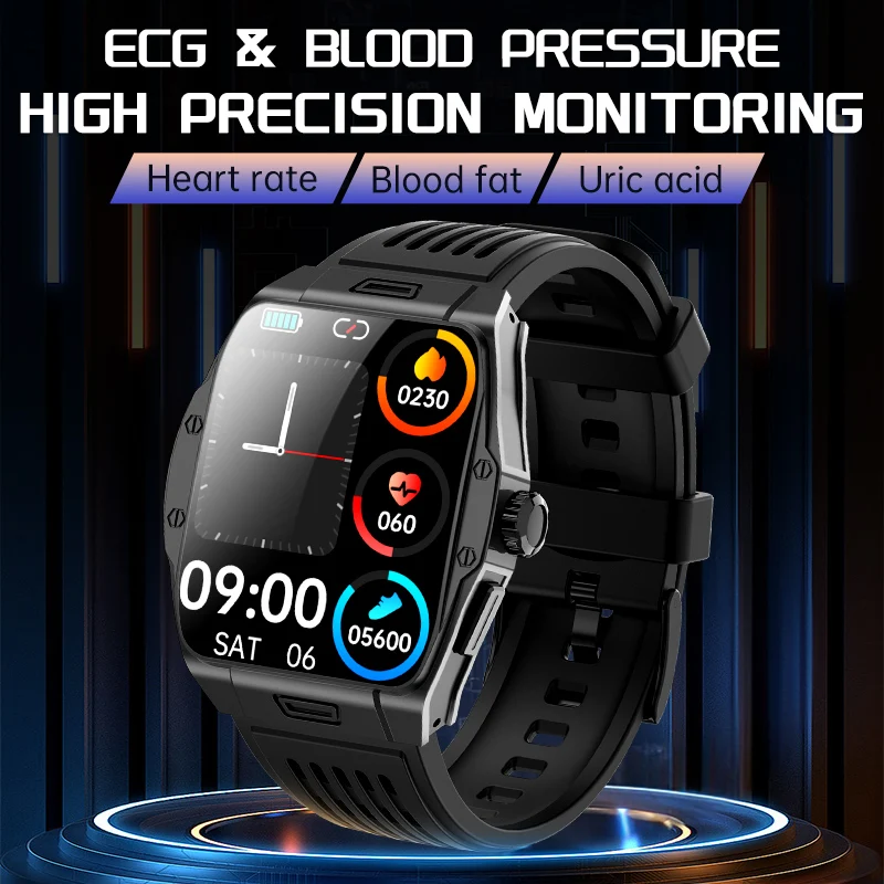 

NAMOFOTO New ECG Smart Watch 1.85" Clock Uric Acid Blood Lipids Fat Oxygen Pressure SOS Wristwatch Men Women BT Call Smartwatch