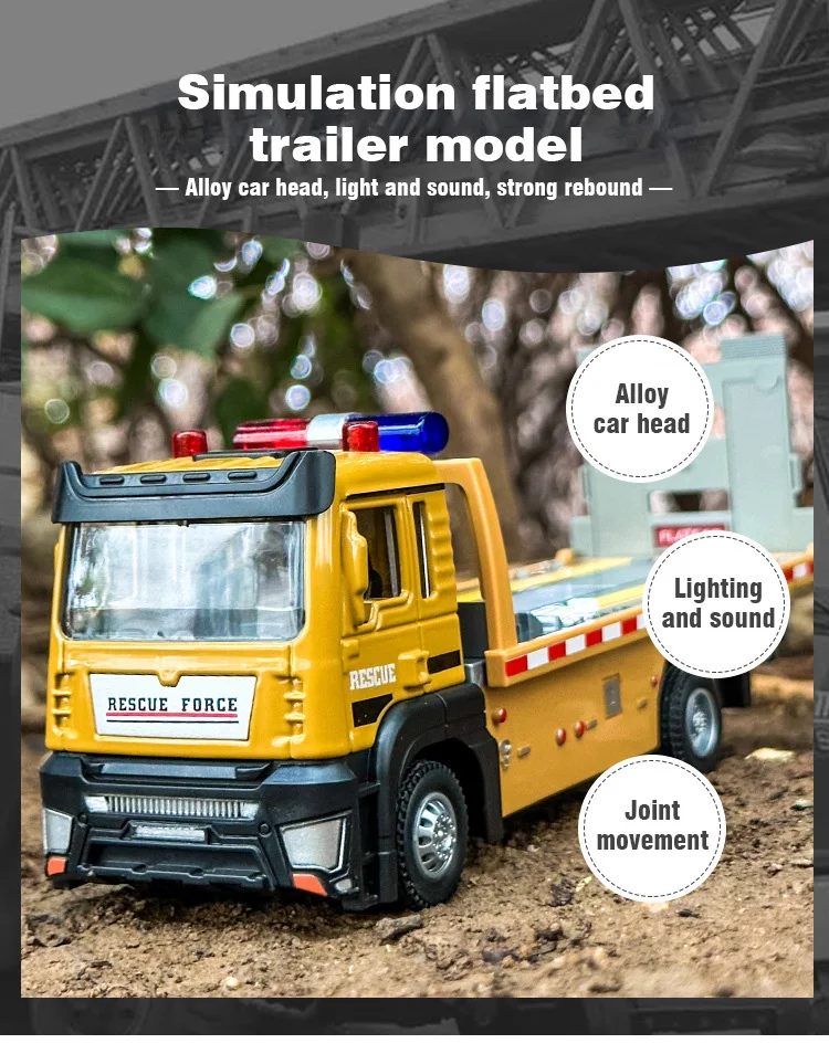 1/32 Scale Alloy Car Model Diecasts Tractor Truck Engineering Car Model Flatbed Trailer Toy Children Toys for Kids Collection