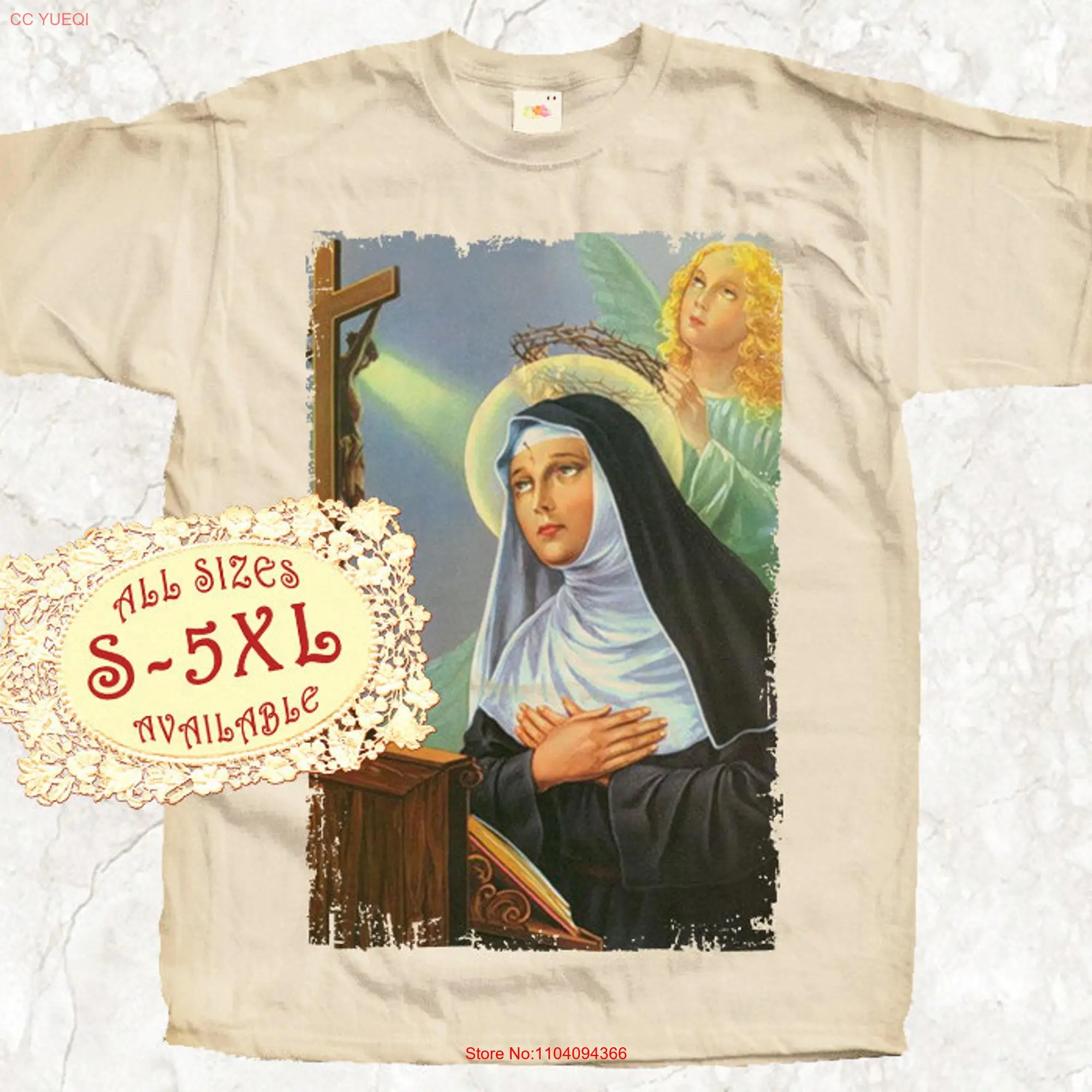 Saint Rita of Cascia V1 Catolic T SHIRT All sizes S 5XL Religious Christian Catholic TEE Natural long or short sleeves