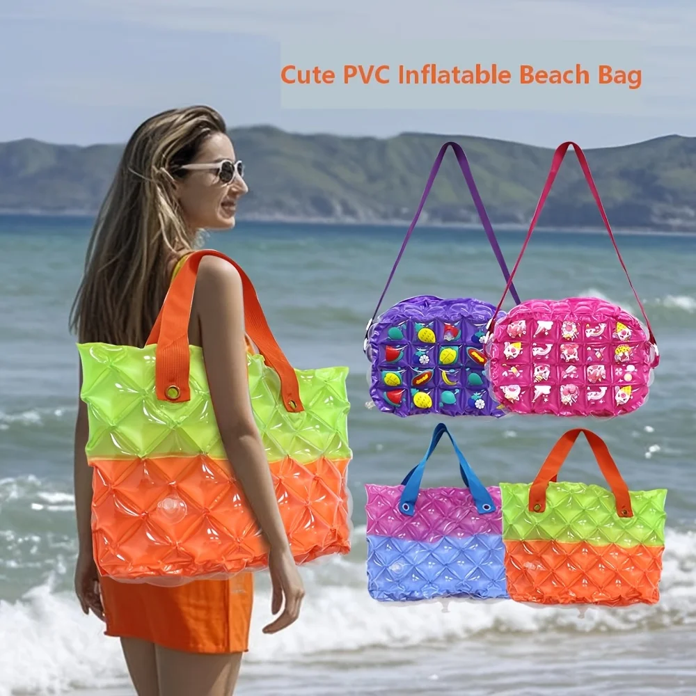 

2026New4 Styles Cute Inflatable Beach Bag, High Quality Portable Crossbody Bag, PVC Inflatable Printed Shoulder Bag