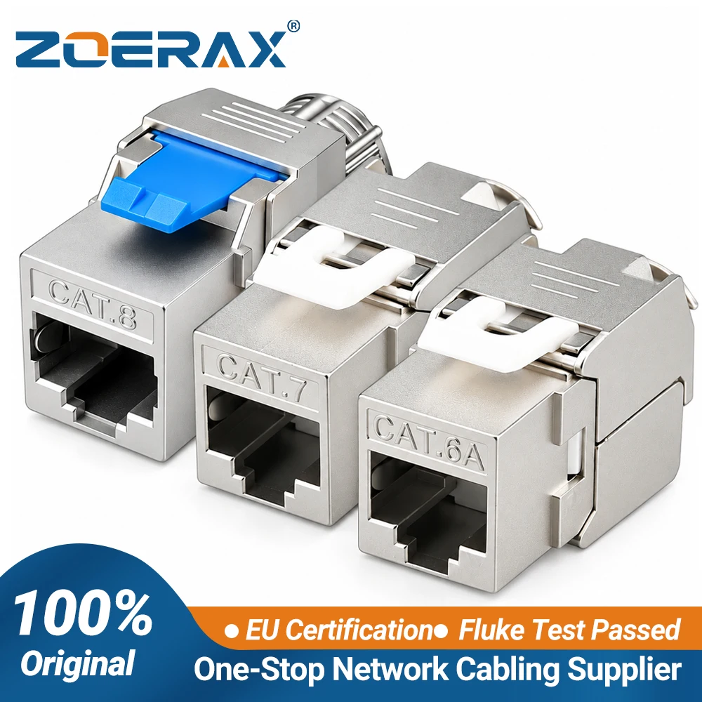 ZoeRax Cat6a Cat7 Cat8 Keystone Jack, RJ45 STP Tool-Less Type Zinc Alloy Module Shielded Keystone Jack Adapter 40 Gigabit