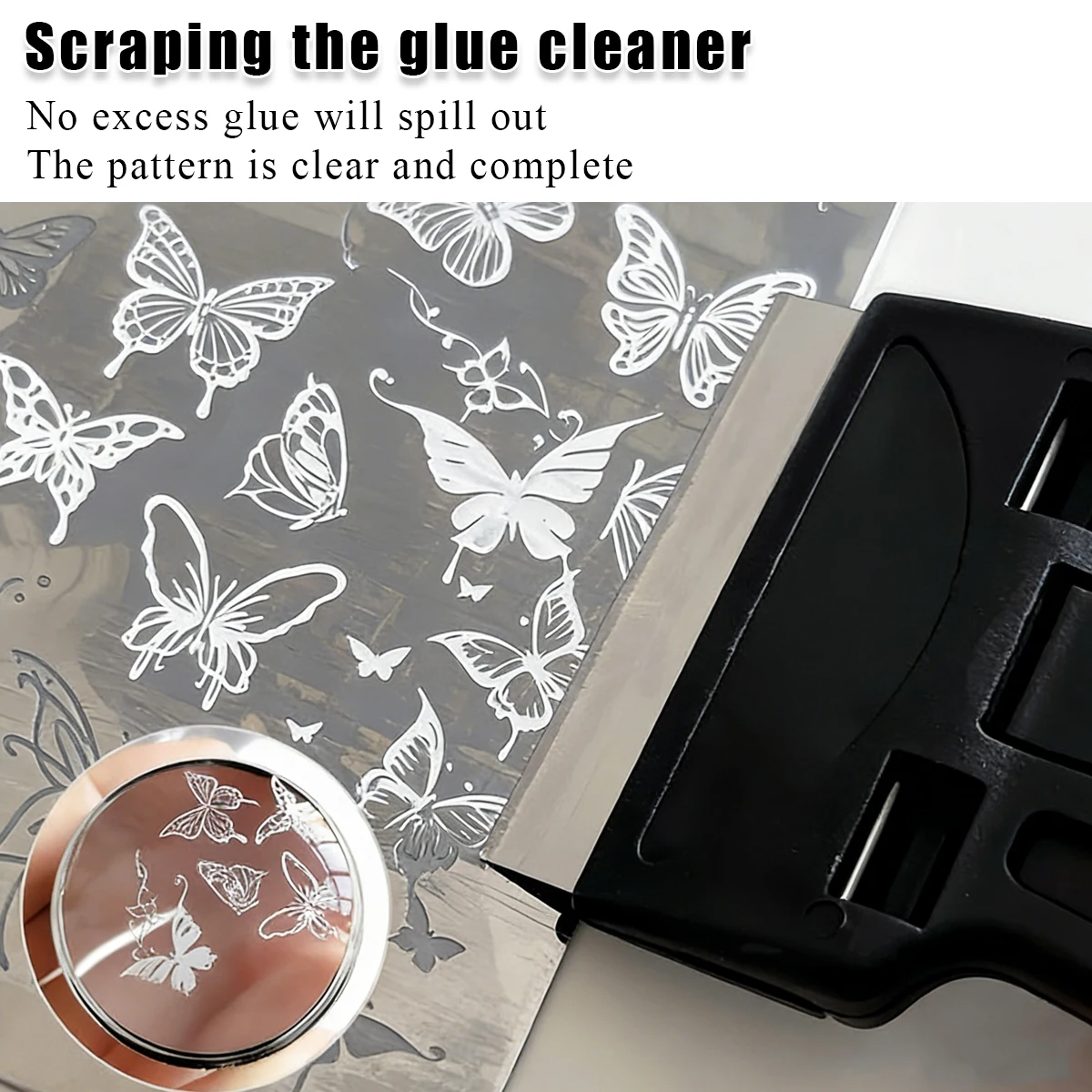 Mini Nail Steel Scraper with Replaceable Metal & Plastic Blades, Remover Tool for Nail Sticker Residue, Gel Glue Cleaning