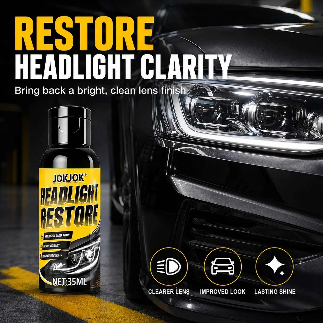 Headlight Restoration Spray, Yellowing Haze and Cloudiness Remover for Car Front Lights, Rear Lights and Lens Oxidation Care