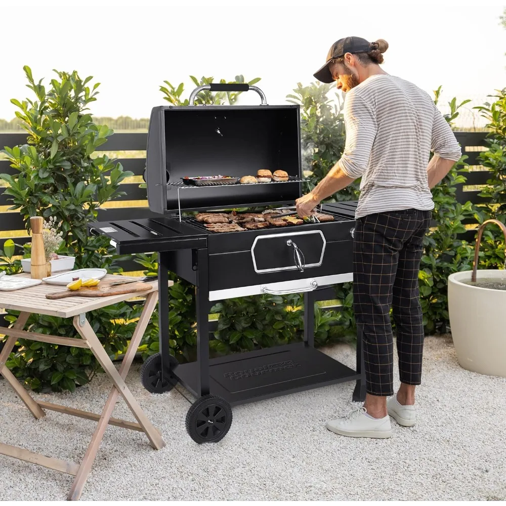 BBQ Grills, CD2030AN 30-Inch Charcoal Grill, Deluxe BBQ Smoker Picnic Camping Patio Backyard Cooking, Black