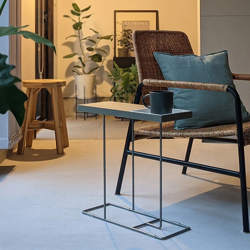 Nordic Side Table for Sofa Minimalist Bedside End Table Creative Living Room Accent Desk Multi-Functional Magazine Storage Shelf