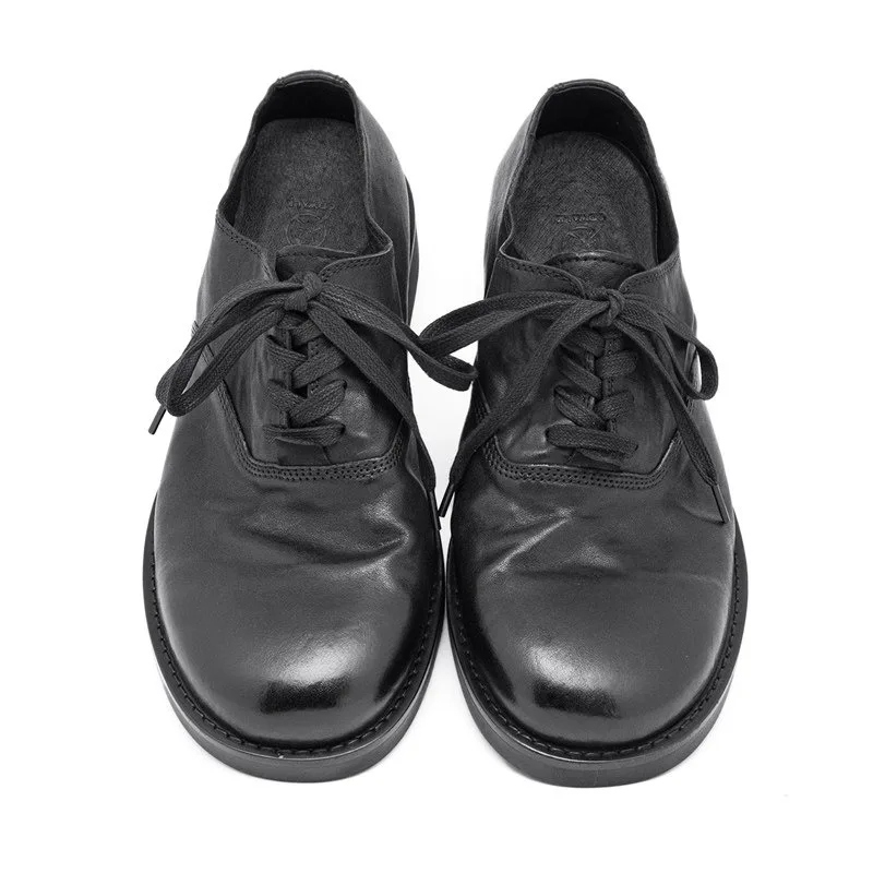 Designer Retro Black Leather Shoes Men's Handcrafted Trendy Genuine Leather Casual Work Round ToeFormal Derby Shoes Male
